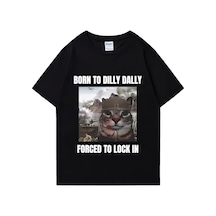 Flood Of Style Dilly Dally'yi Kilitlemek İçin Zorla Unisex Komik Meme T-shirt Kısa Kollu Artı Boyutu Üstleri Siyah