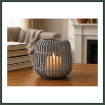 Bezos 3d Baskı Modern Kafes Tasarımlı Dekoratif Mumluk - Tealight Mumluk, Masaüstü Ev Ve Ofis Dekoru-gri Nhr
