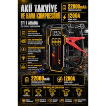 Merwish 22000mah 1200a Akü Takviye Hava Kompresörü Powerbank Led Fener 5i1 Arada Jump Starter