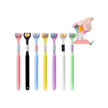 Sones Yalına Üç Taraflı Diş Fırçası Yumuşak Saç 360 Derece V Şekilli Diş Fırçası A22 Çocuk Pembe