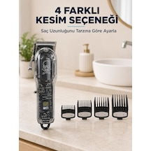 Saç Kesme Ve Tıraş Makinesi 4 Kılavuz Taraklı Ayarlanabilir Bıçaklı Lcd Ekranlı Şarj Edilebilir Prof 1.5 Saat