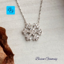 Zirkon Taşlı Kar Tanesi Kolye Rose - Gold -  Gümüş