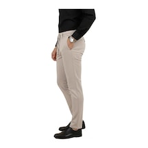 Deepsea Erkek Bej Likralı Beli Lastikli & İpli Dar Kesim Şık Kumaş Pantolon 2600572 Bej
