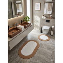 Rabbit Soft Hasır Dekoratif Klozet Takımı / Banyo Paspası / Modern / Şık /lüx / Banyo Halısı Hasır - Krem