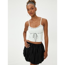 Koton Crop Büstiyer Fiyonk Detaylı İp Askılı Slim Fit Ekru 4sal30377ık