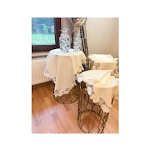 Krem Çeyizlik Flowers Model 5 Parça Keten Dantelli Salon Takımı Runner Seti Bzckh599 Çok Renkli
