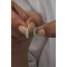Nereze 925 Ayar Gümüş Rodyumlu 15 MM Zirkon Taşlı Tamtur Küpe