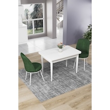 Canisa Concept Nil Serisi 70x110 Sabit Mutfak Masası Takımı Beyaz Masa 2 Haki Yeşil Sandalye Yeşil Sandalyeler Beyaz Masa