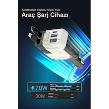 66w Araç Hızlı Şarj Cihazı Usb-c & İos Uyumlu Geri Çekilebilir Kablo Dijital Ekran 66w White