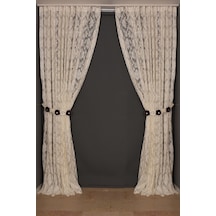 Damaks Krem Hazır Dikilmiş Pileli Fon Perde 300x260 Cm