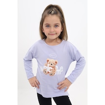 Toontoy Kids Toontoy Kız Çocuk Baskılı Bisiklet Yaka Uzun Kollu Tişört Açık Lila