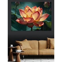 Ahşap Tablo Turuncu Lotus Çiçeği Su Üstünde Dekoratif Tablolar