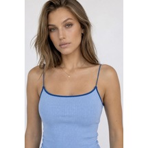 Neden Tekstil Kontrast Şeritli Triko Atlet Body - Mavi-saks