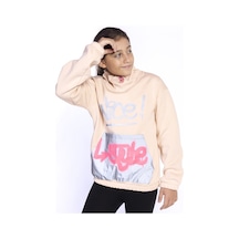 Toontoy Kız Çocuk Bol Yaka Reklektörlü Kanguru Cepli Sweatshirt Bej