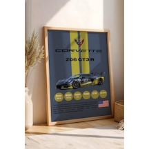 Corvette Z06 Gt3.r Yarış Arabası Tablosu - Teknik Özellikli Otomobil Poster - Çerçeveli Duvar Dekoru Kayın