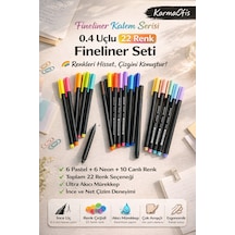 22 Renk Fineliner Kalem Seti 0.4 Mm Neon,pastel,canlı Pensan İnce Uç Çizim Kalemi Seti