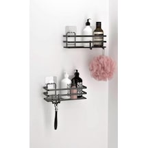 Banyo Düzenleyici Yapışkanlı Metal Banyo Rafı İkili Duş Rafı Organizer Şampuanlık Mat Siyah-gnrl281 Siyah