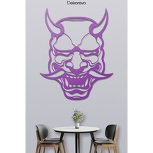 Japon Oni Maskesi Metal Duvar Tablosu - Metal Duvar Sanatı - Mor - 60 X 75 Cm