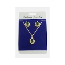 Oval Zirkon Taşlı Set Kolye Yeşil