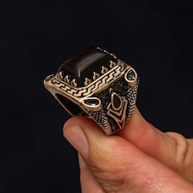 Gümüş Siyah Oniks Taşlı Erkek Yüzük Çok Renkli