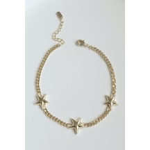 Kadın Bileklik Kararmaz 14k Altın Renk Vip Seri İthal Yıldızlı Klasik Zincir Bileklik Altın