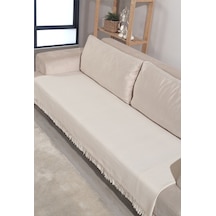 Miracolo Home Ekru Pamuklu Koltuk Örtüsü 115x200 Önden Saçaklı Çizgili Desenli