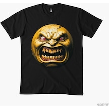 Flood Of Style Dee-real Smiley Angry T-shirt Erkekler Kadınlar Için % 100% Pamuklu Tişörtler Kısa Kollu Üstl Siyah