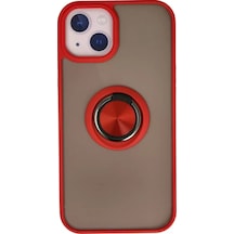 Newface Apple iPhone Uyumlu  13 Kılıf Montreal Yüzüklü Silikon Kapak - Kırmızı