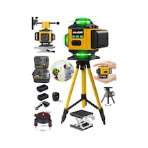 DRG-TLZR128 128 Vf Tripodlu Sarı 12 Köşe Otomatik Hizalama Lazer Metre 360 Derece Yatay Dikey Çapraz Kumandalı