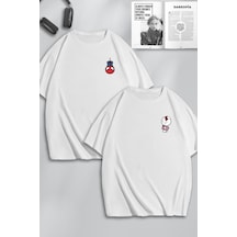 Unisex Kadın Erkek Hello Kitty Spiderman Baskılı Sevgili Çift Kombini Tasarım Oversize Tshirt 2'li Beyaz1 Mck0091 Beyaz