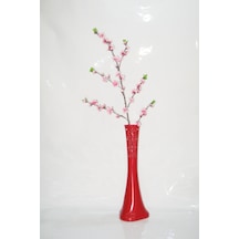 60 Cm Kırmızı Desenli Vazo Pembe Bahar Dalı