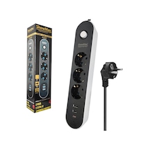 Showmax Sh-4628 3lü Akım Korumalı Priz 2 Metre Anahtarlı 10a 2500 Watt 2xusb 1xtype-c