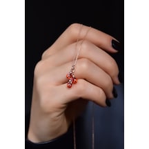925 Ayar Gümüş Rose Kaplama Kasım Ayı Doğum Taşlı Kübik Drop Kolye UVPTS100432-8