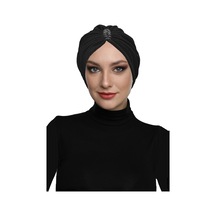 Dizayn Tüllü Kristal Taş İşlemeli Çift Taraflı Astarlı Siyah Hazır Türban Tesettür Abiye Bone Siyah