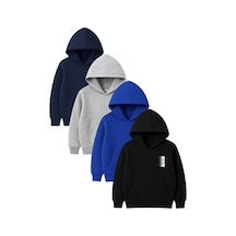 4'lü Unisex Kapüşonlu Hoodie Seti Run Baskılı Kanguru Cepli Sweatshirt Lacivert Gri Saks Mavi Siyah