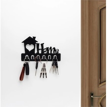 Home Siyah Metal Dekoratif Anahtar Askılığı - Pano Askılığı Home Yazılı Dekoratif Anahtarlık Siyah