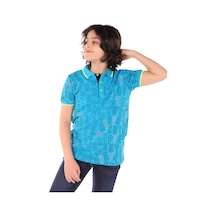 Toontoy Kids Toontoy Erkek Çocuk Baskılı Polo Yaka Düğmeli Kısa Kollu Tişört Saks
