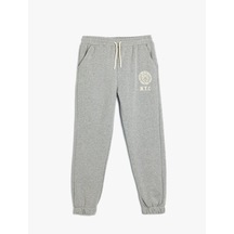 Koton Jogger Eşofman Altı Baskı Detaylı Beli Bağlamalı Cepli Şardonlu Gri 5wkb40088tk Gümüş Rengi Gümüş