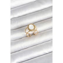 316l Çelik Gold Renk Sedefli Vintage Kadın Yüzük Tj-byk4171 Altın - Çok Renkli