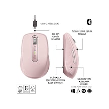 Byars-anywhere 3s Kompakt 8000 Dpı Optik Sensörlü Sessiz Bluetooth Kablosuz Mouse - Pembe -byars 001