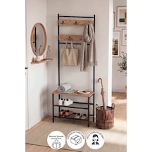 Bofigo 3 Raflı Metal Ayakakbılık Portmanto Vestiyer Ayakkabılık Rafı Elbise Askılığı Samanyolu Çam