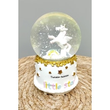 Unicorn - 729 - Pilli Müzikli Işıklı Kar Küresi -orta - Muratech - Boy- Beyaz