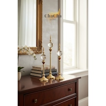 Chacha Home Kristal Küre Dekoratif Obje 3 Lü Set Lüks Salon & Konsol Aksesuarı