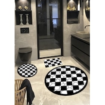 Dama, Kaymaz, Organik Pamuk Dokuma Taban Banyo Halısı-100X100 - 60X60 -40X60 3'Lü Set Çok Renkli