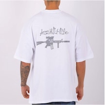 Flood Of Style Erkek Beyaz Assavlt Lıfe Baskılı Oversize Bisiklet Yaka Tshirt