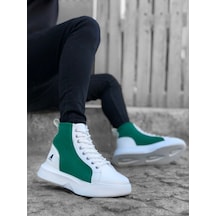 Boa BA0256 Bağcıklı Erkek Yüksek Taban Beyaz Yeşil Taban Spor Bot Beyaz