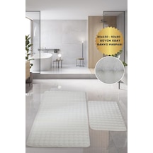 Bubble Krem Büyük Banyolar İçin 2'li Banyo Paspas Seti Kaymaz Tabanlı Yıkanablir Klozet Takımı Krem