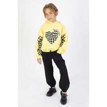 Kız Çocuk İki İplik Kumaş Orta Kalınlıktaa Baskılı Örme Basic Eşofman Takımı Sarı