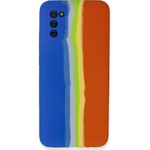 Newface Samsung Galaxy Uyumlu A03s Kılıf Ebruli Lansman Silikon - Mavi-turuncu Mavi-turuncu