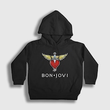 Presmono Unisex Çocuk Logo Bon Jovi Kapüşonlu Sweatshirt Siyah